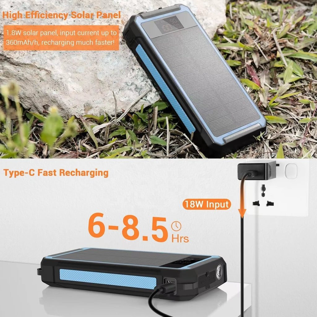2025 Best Selling Fast Charging Waterproof Solar Power Bank 30000mAh 10W Wireless Charge Battery Watt  LED DisplayFlashlights
