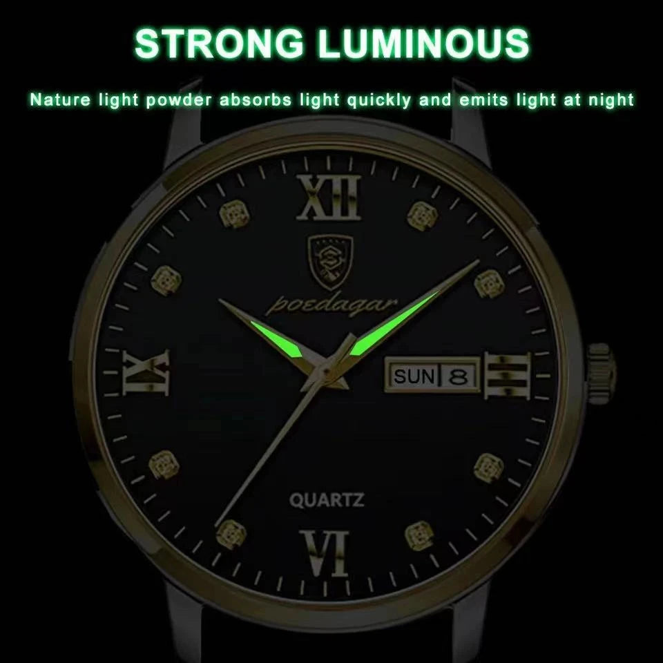 POEDAGAR Men's Watches 856 Top Luxury Men Wrist Watch Leather Quartz Watch Sports Waterproof Man Clock Relogio Masculino