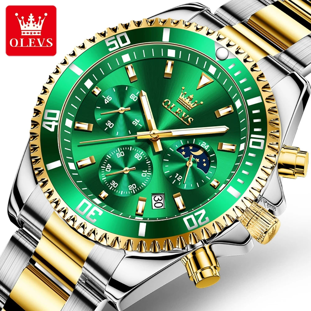 OLEVS 2870 Men's Watches Luxury Watch for Men Original Waterproof Stainless Steel Wristwatch Moon Phase Date Rota Dial