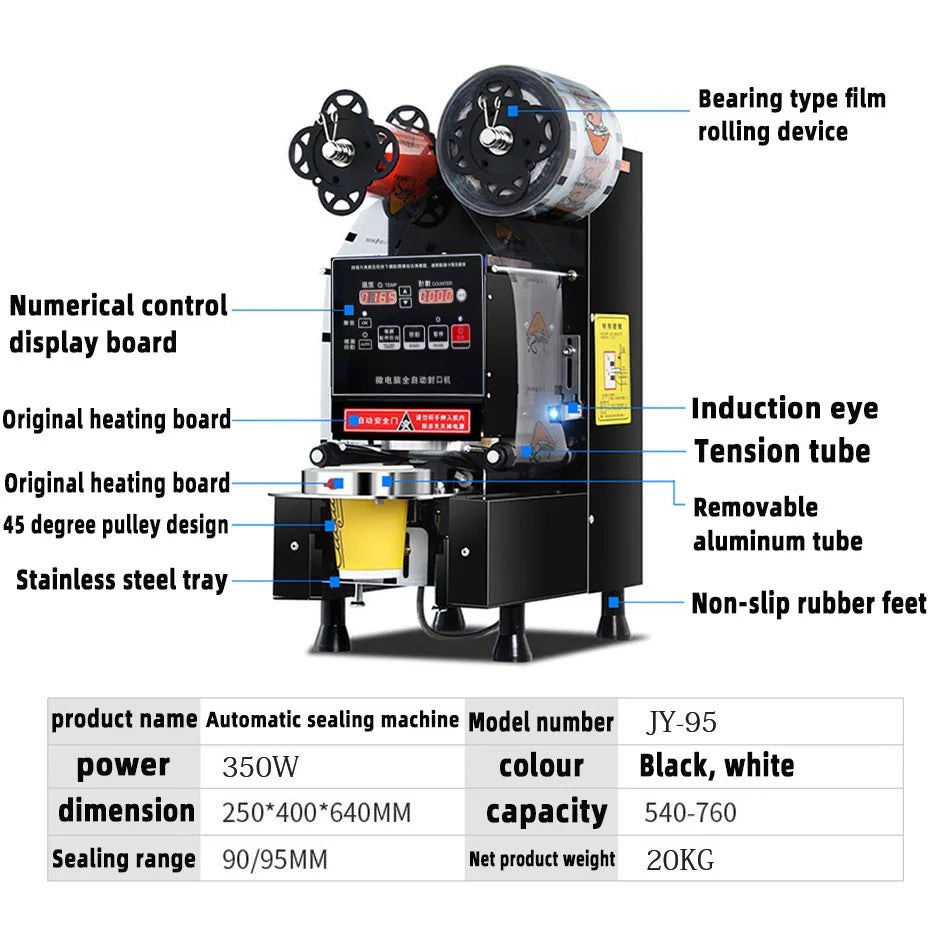 Commercial Electric Automatic Coffee Milk Tea Cold Hot Available Plastic Cup Sealing Machine