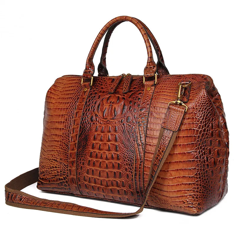 Genuine Leather Handbag Women Handbags Ladies Crocodile Grain Pattern Weekend Bag