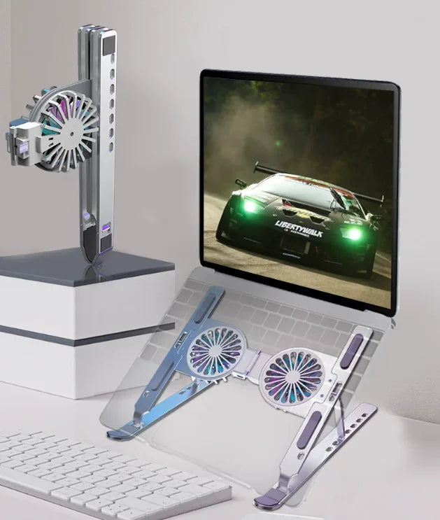 New Laptop Stands Tablet Holder with Fans RGB Light 6 Angles Adjustable Aluminum Foldable Portable Computer Accessories