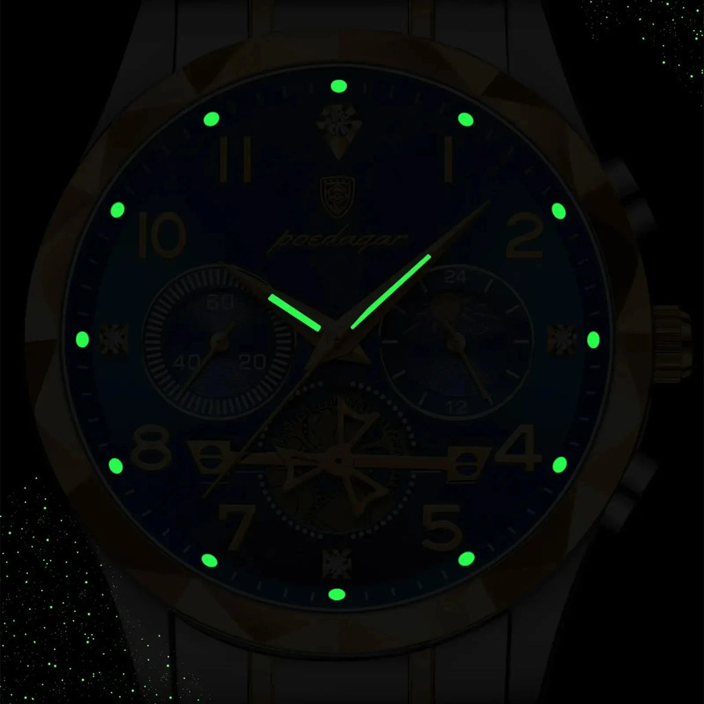 POEDAGAR Watch for Men 972 Luxury Steel Band Man Quartz Wrist Watch Waterproof Luminous Chronograph Men's Watches Reloj Clock