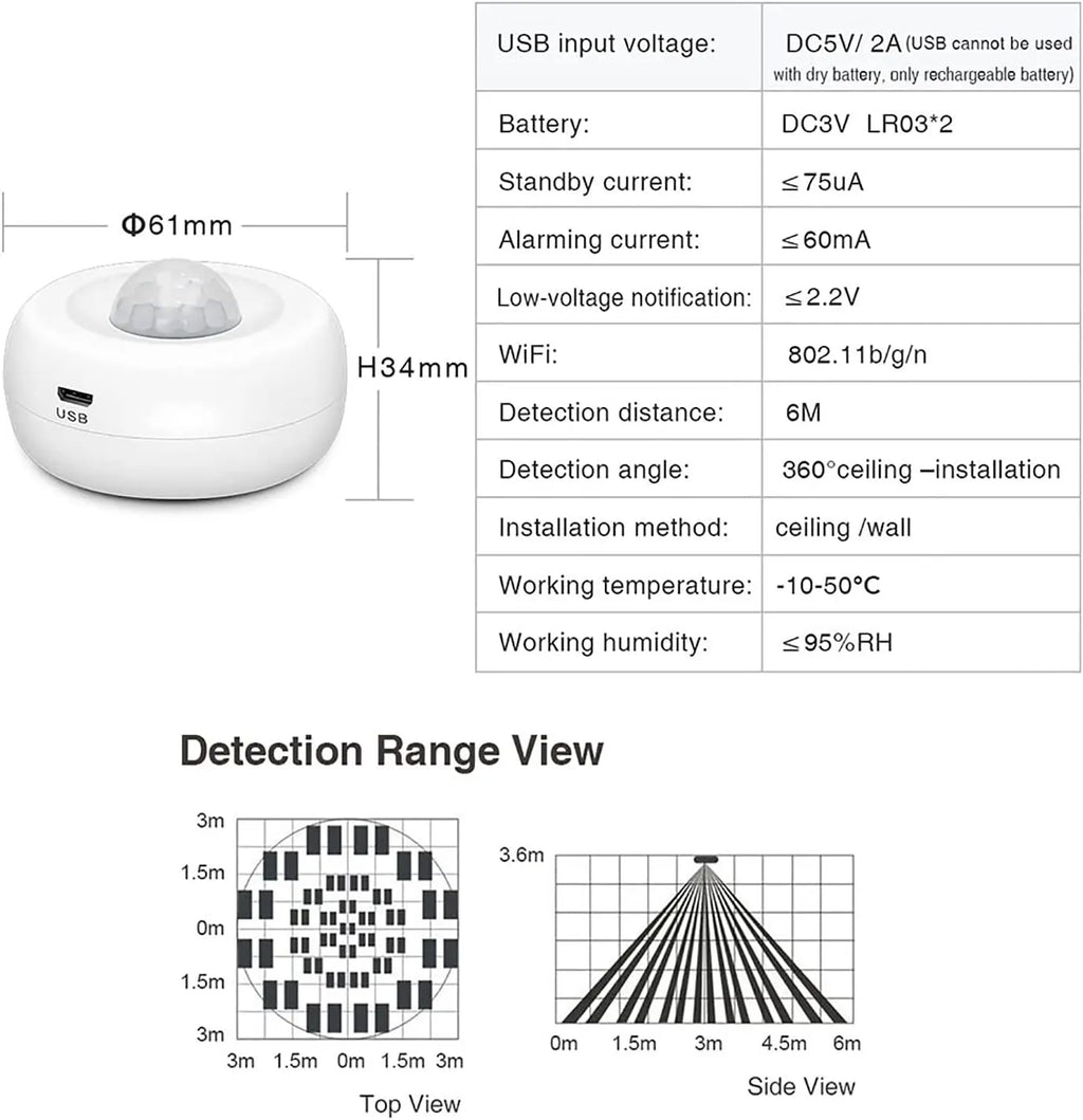 RSH Smart Home Automation WiFi PIR Motion Sensor Home Security Alarm System with Human Body Infrared Detector ZigBee Wireless
