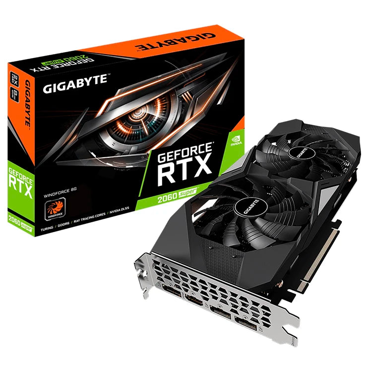 Used GIGABYTE RTX 2060 SUPER WINDFORCE 8G Gaming Graphics Card with 2 Fans Cooler Support OverClock