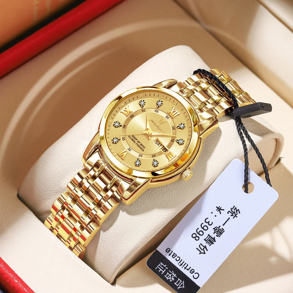 POEDAGAR Women Wristwatch 769 Luxury Diamond Quartz Ladies Watch Waterproof Stainless Steel Luminous Date Week Women's Watches