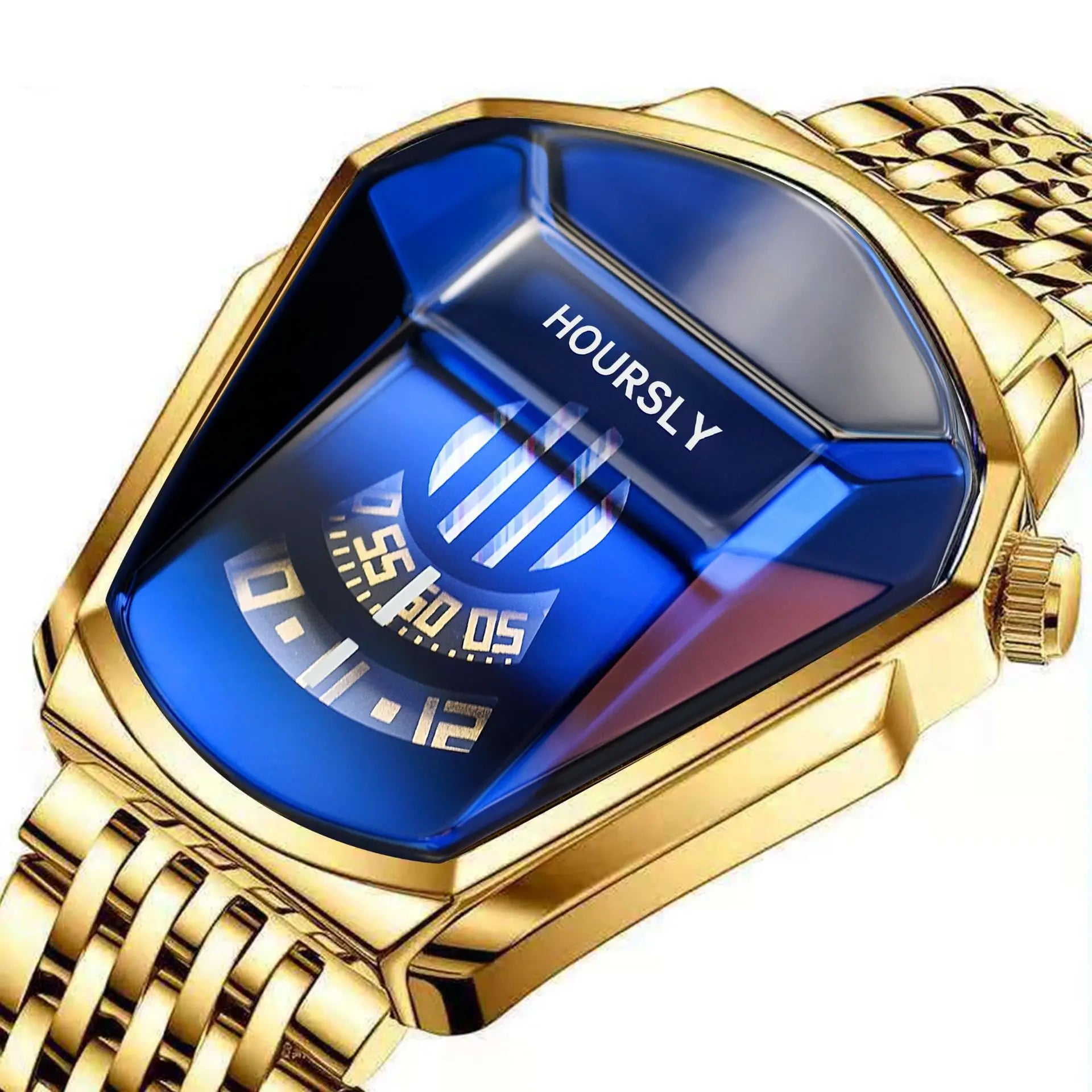 HOURSLY 6617 Fashion Men's Watches Motorcycle Cool Waterproof Sport Wristwatch Quartz Stainless Steel Leather GoldClock Watch