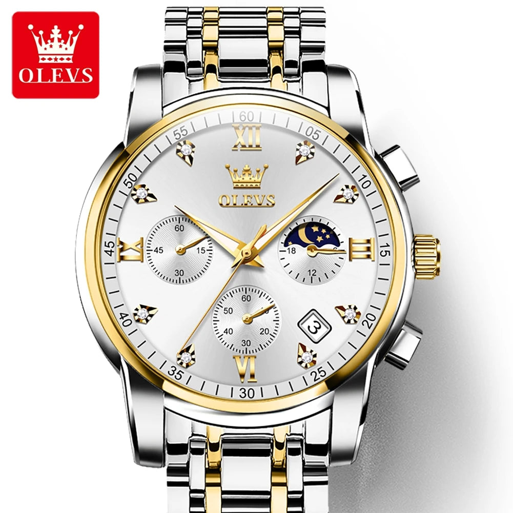 HYX Latest OLEVS 2858 Real Fashion Business Sports Style Timing Men's Watches Quartz Stainless Steel Waterproof Watch