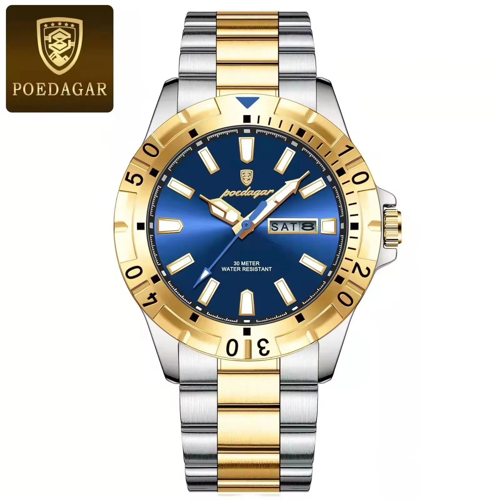 New POEDAGAR 959 Luxury Watch for Man Reloj Sports Men Quartz Watch Waterproof Luminous Date Week Stainless Steel Men's Watches