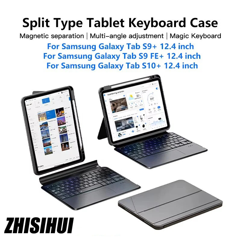 ZHISIHUI New Wireless 360-Degree Rotating Full Size Keyboard Case for for Tab S9+/S10+/S9 FE+ 12.4-Inch Tablet