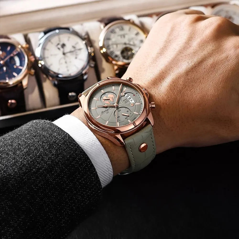 POEDAGAR Luxury Casual Sport Watch for Men Creative Chronograph Leather Strap Date Waterproof Men's Watches Relogio 989 Montre