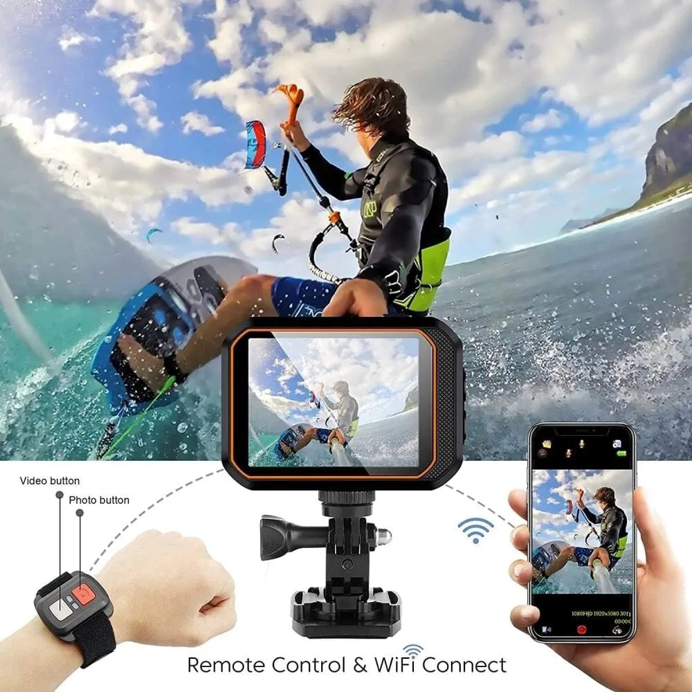 4K 60FPS Mini Action Camera 2.0" Screen Remote Control Outdoor Sport Anti Shake 170 Wide Angle Waterproof Pro Bike/Motorcycle