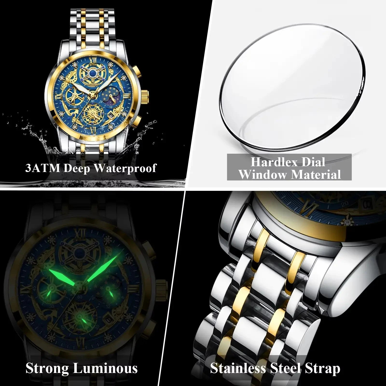 POEDAGAR 984 Luxury Fashion Watch Men Waterproof Luminous Auto Date Chronograph Japan Quartz Stainless Steel Strap Men's Watches