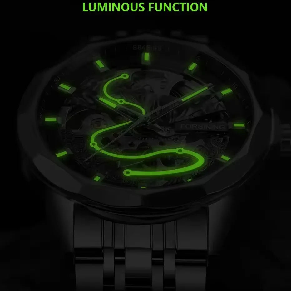 FORSINING Gold Mechanical Watches Waterproof Skeleton Automatic Movement Watch for Men Luxury Stainless Steel Men's Watches