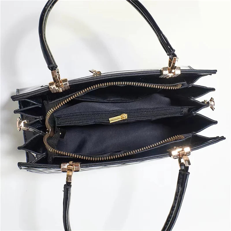 2026 Large Capacity Handbag, Lizard Pattern, Glossy Leather, High-end Feeling, Cross-border Minimalist Women's Bag