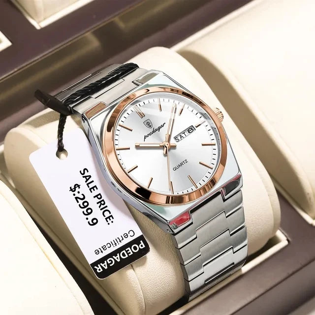POEDAGAR 930 New Luxury Watch for Men Steel Man Wristwatch Quartz Clock Waterproof Luminous Date Week Men's Watches Reloj