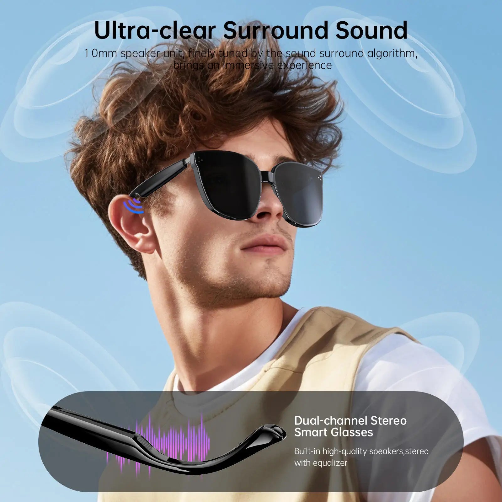 Factory Direct Supply HY1008 Smart Glasses Bone Conduction Call Music Connection Wear Comfortable Plastic Silicone Stainless