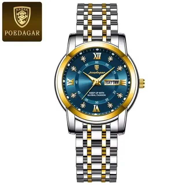 POEDAGAR Women Wristwatch 769 Luxury Diamond Quartz Ladies Watch Waterproof Stainless Steel Luminous Date Week Women's Watches