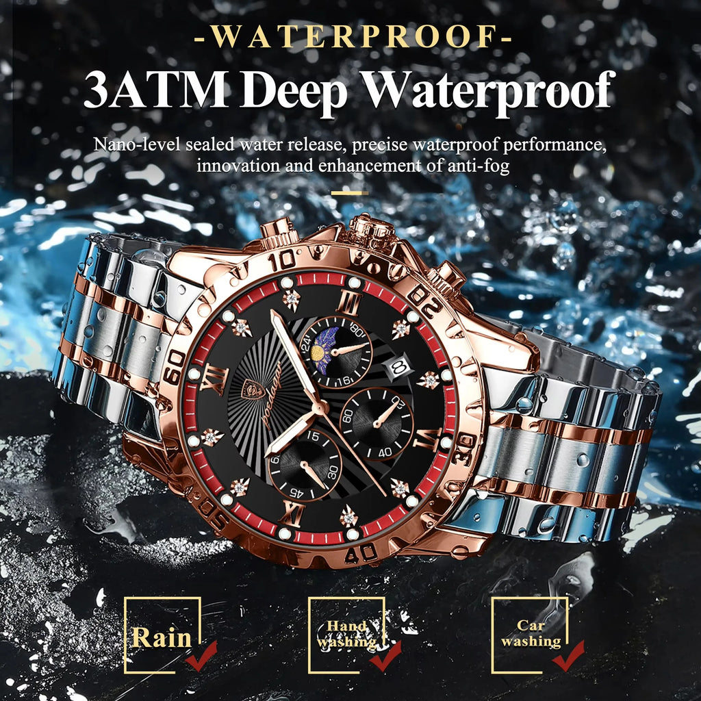 POEDAGAR Luxury Watch for Men 965 Waterproof Luminous Chronograph Date Man Wrist Watch Stainless Steel Quartz Men's Watches