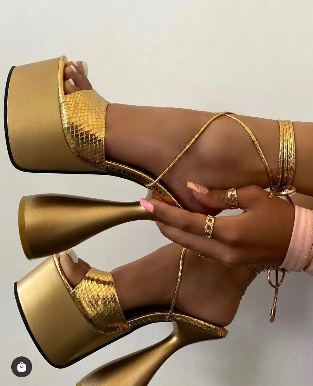 2023 Sandalias Mujer Tacones Talons Femme17CM Shoes Women Cup Block Heel Platform Lace up Sandals Peep Toe Heels