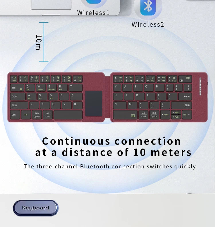 Wireless BT Folding Leather case Keyboard with Touchpad, Silent Keyboard, Portable Business Travel Keyboard for Laptop in Stock