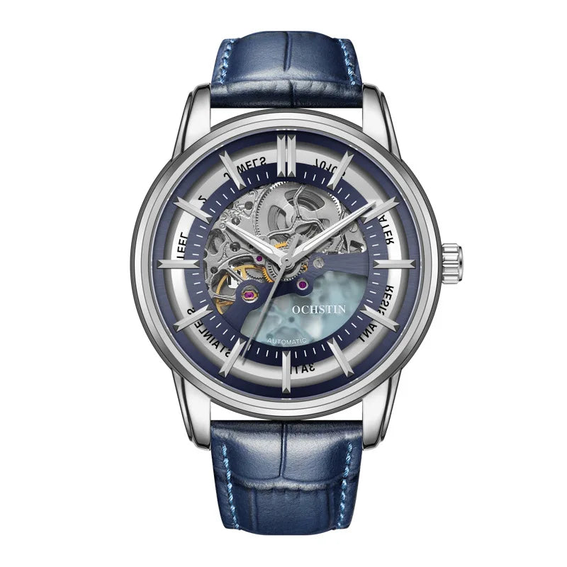 OCHSTIN 7010A GA7010A  Leather Strap Business Men's Watches Waterproof Fashion Clock Hollow Out Automatic Mechanical Wristwatch