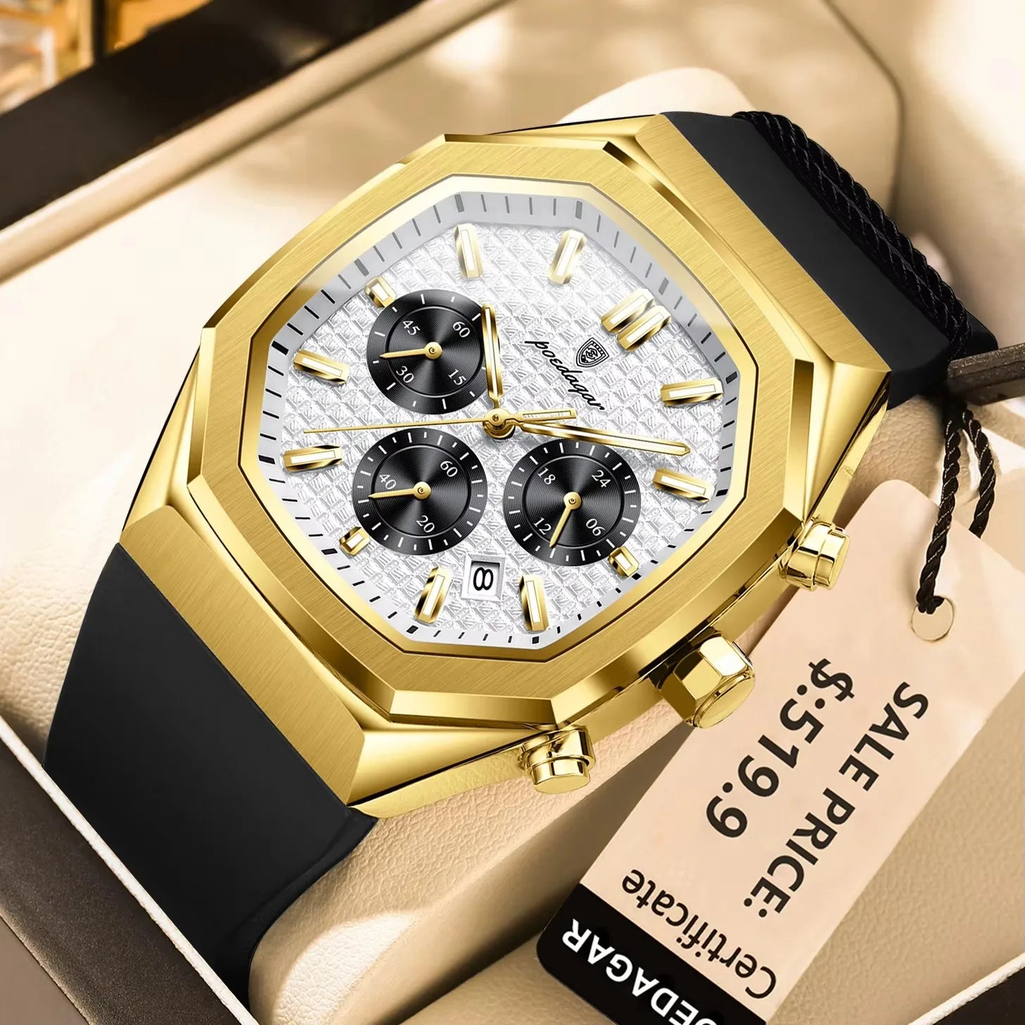 POEDAGAR 893 Sports Man Wrist Waterproof Luminous Luxury Watch Male Soft Silicone Strap Chronograph Date Quartz Men's Watches