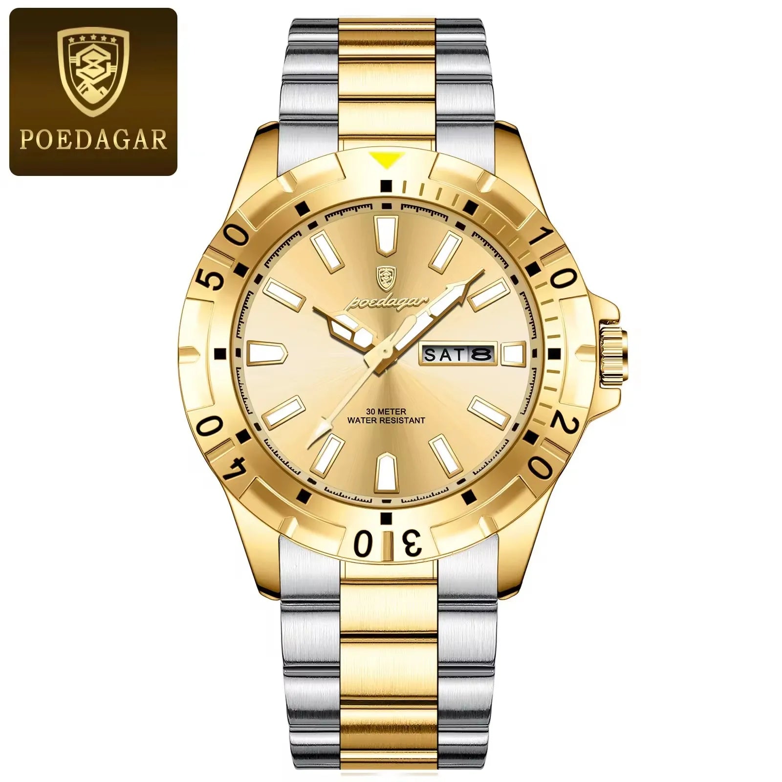 New POEDAGAR 959 Luxury Watch for Man Reloj Sports Men Quartz Watch Waterproof Luminous Date Week Stainless Steel Men's Watches