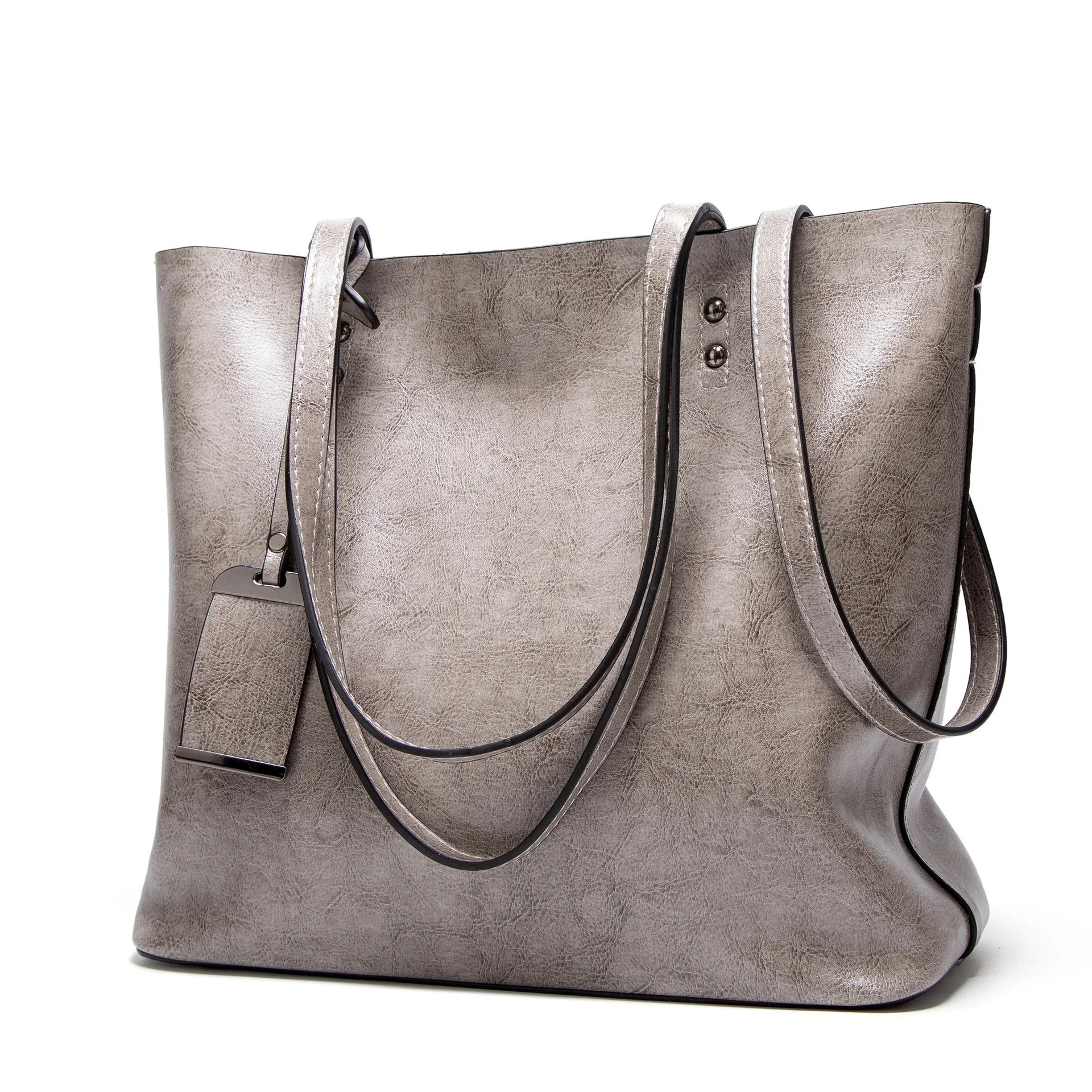 Quality Fashionable Large Capacity Women's Bags Retro Handbags Oil Leather Rivet Bags Female Bags Faux Leather 1 Piece Per Color