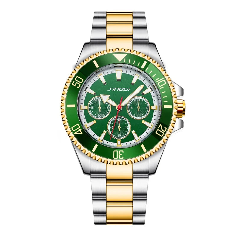 SINOBI Luxury Men Watch Business Quartz Watches Sports Waterproof Luminous Hands Stainless Steel Men's Watches