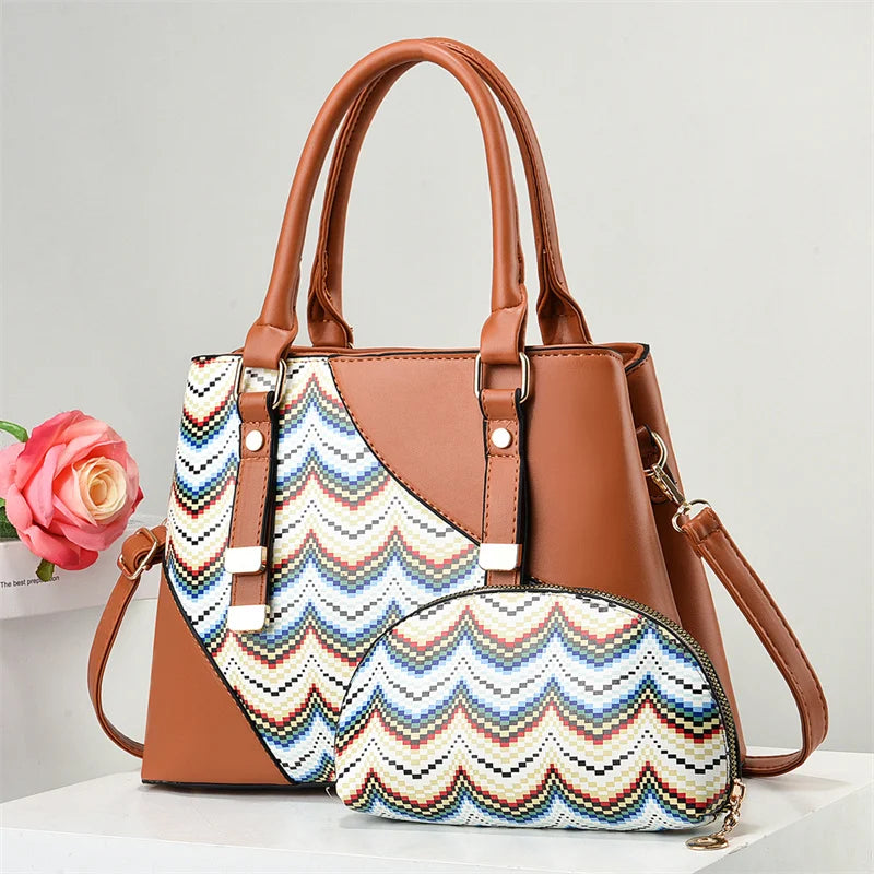 Large Capacity New Patchwork Versatile Fashion Retro Simple Elegant Temperament Bags Women Handbags Lady