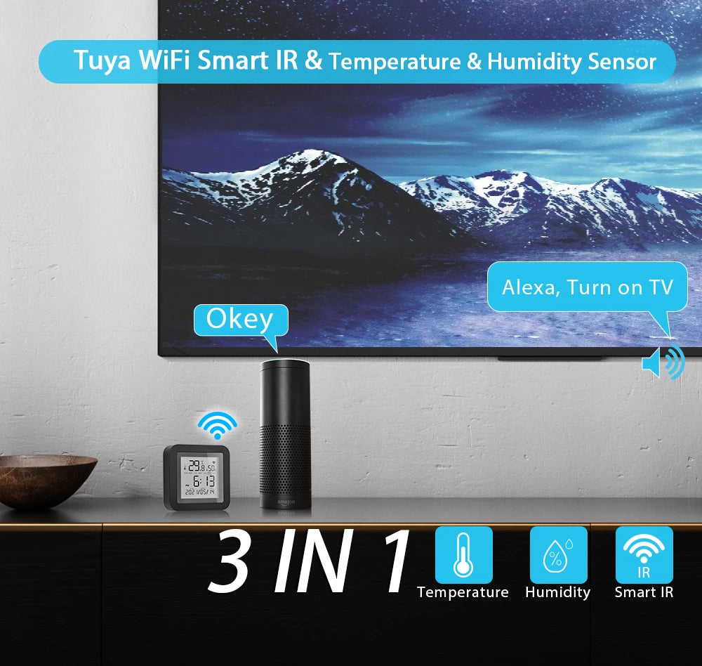 TY-S09 WIFI Temperature Humidity Sensor IR Remote Control Smart Home Tuya LCD Detector Wireless Thermometer for AC TV Alexa