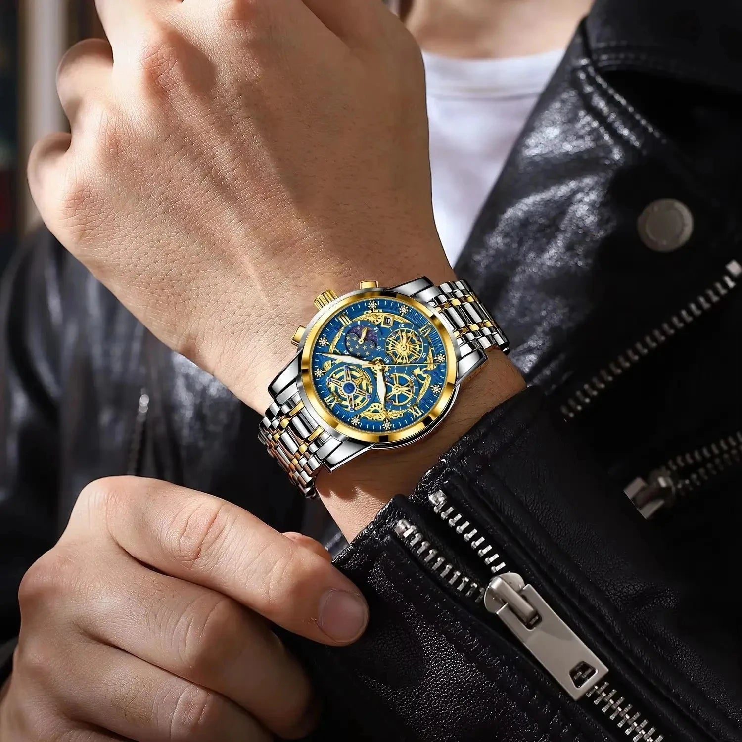 POEDAGAR 984 Luxury Fashion Watch Men Waterproof Luminous Auto Date Chronograph Japan Quartz Stainless Steel Strap Men's Watches