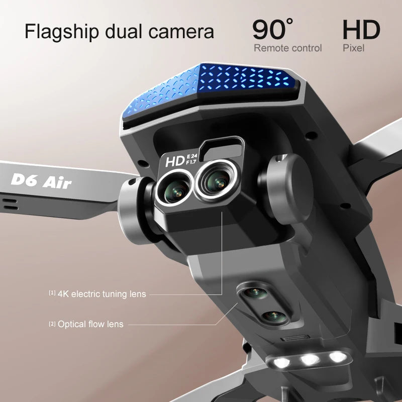 D6 air Drone 4K HD Dual Camera WiFi FPV Obstacle Avoidance Optical Flow Foldable Quadcopter RC Drone Toys
