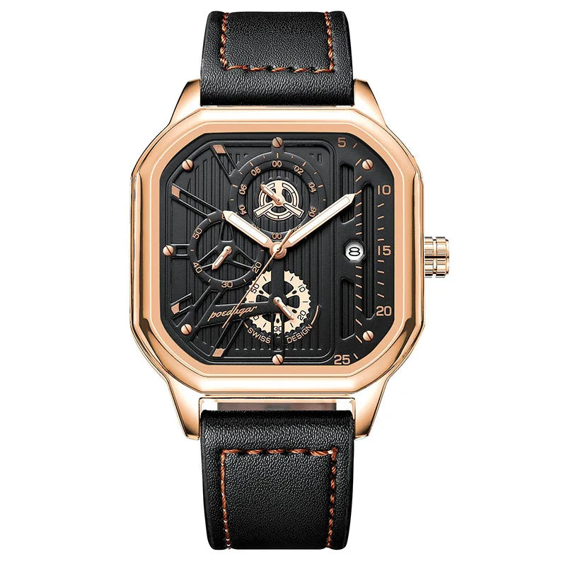 POEDAGAR 628 Luxury 3 Needles Quartz Watch Fashion Chronograph Stainless Steel Waterproof Luminous Date Men's Watches for Gift