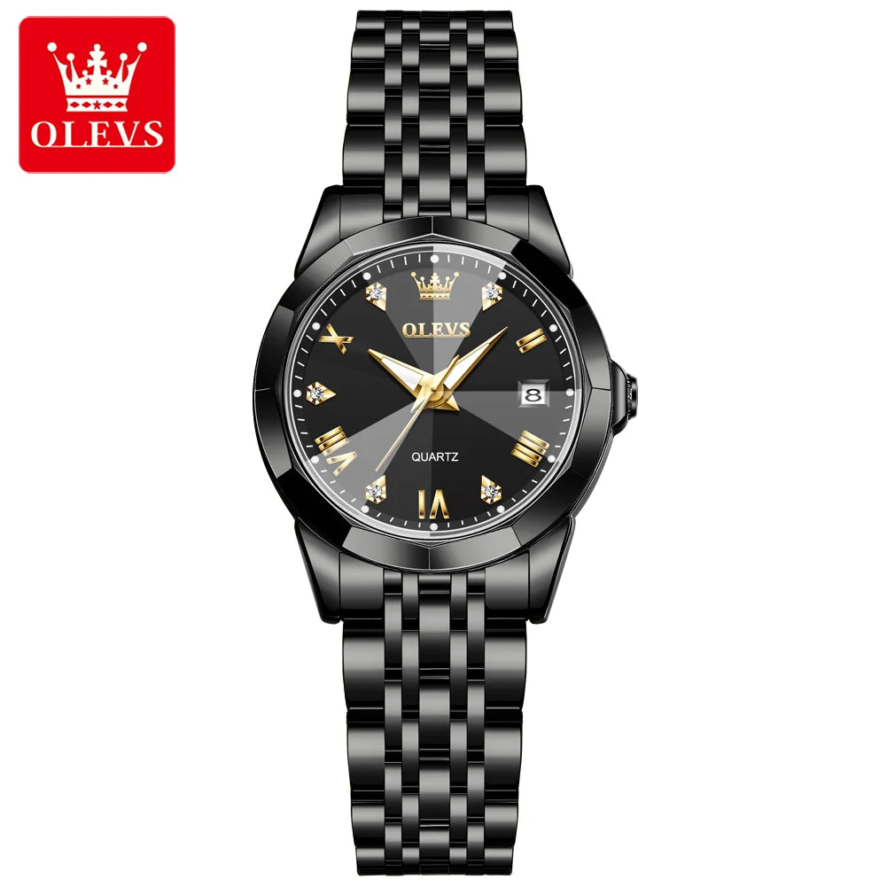 OLEVS 9931 Top Brand Women's Watches Elegant Rhombus Mirror Original Quartz Smart Ladies Wristwatch Stainless Steel Waterproof