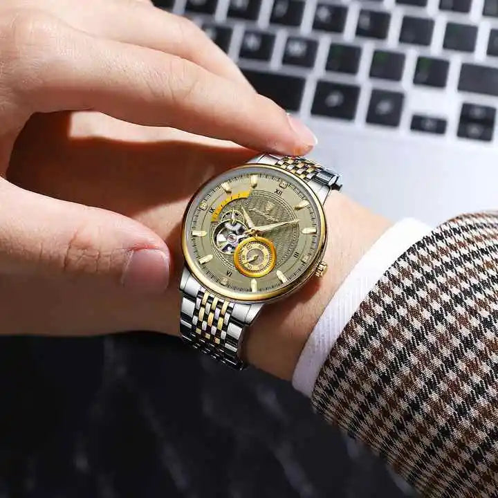 POEDAGAR 1416 New Luxury Man Watch Tourbillon Stainless Steel Men Waterproof Automatic Mechanical Hollow Out Men's Watches