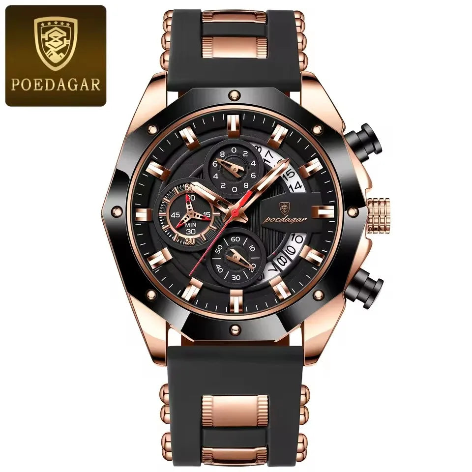 POEDAGAR 913  New Men's Watches Silicone Strap Quartz Luxury Fashion Waterproof Luminous Sport Business Wristwatch