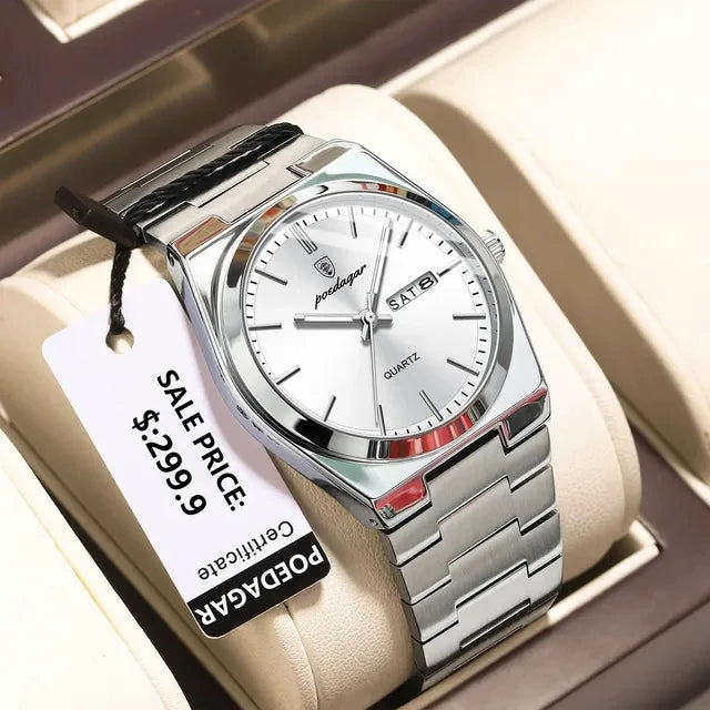 POEDAGAR 930 New Luxury Watch for Men Steel Man Wristwatch Quartz Clock Waterproof Luminous Date Week Men's Watches Reloj