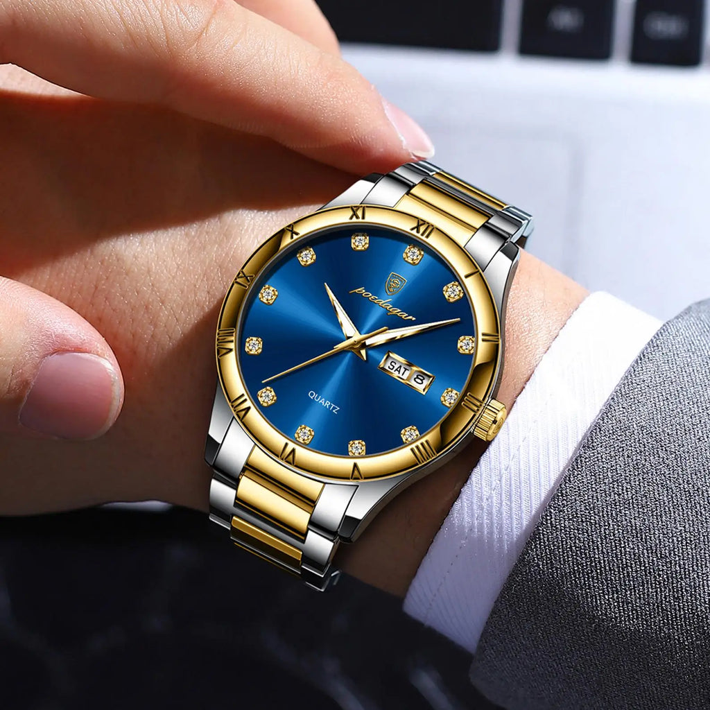 POEDAGAR 878 Luxury Men Wristwatch Waterproof Luminous Hands Original Man Watch Stainless Steel Belt Sports Quartz Men's Watches