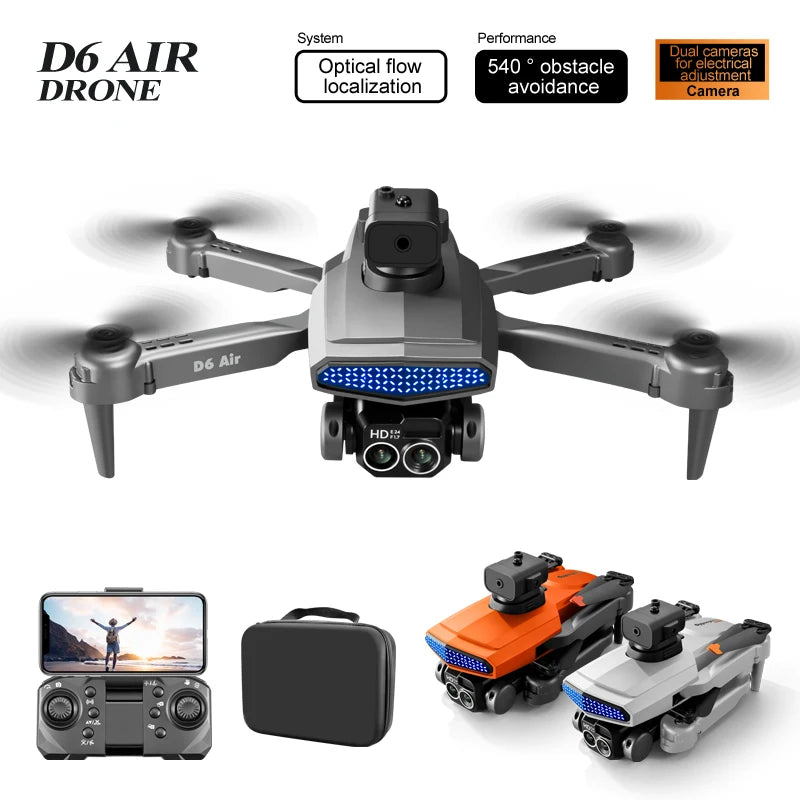 D6 air Drone 4K HD Dual Camera WiFi FPV Obstacle Avoidance Optical Flow Foldable Quadcopter RC Drone Toys