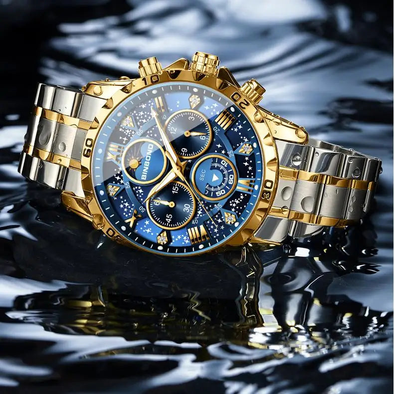 Binbond B7741 7741 Original Men Clock Sports Waterproof Luminous Chronograph Date Stainless Steel Quartz Men's Watches Reloj