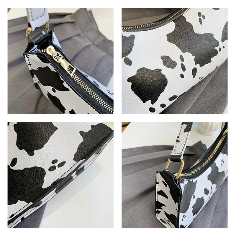 INS Stylish Animal Print PU Leather Underarm Hand Bags Cow Printing Ladies Purse Fashion Women Handbags