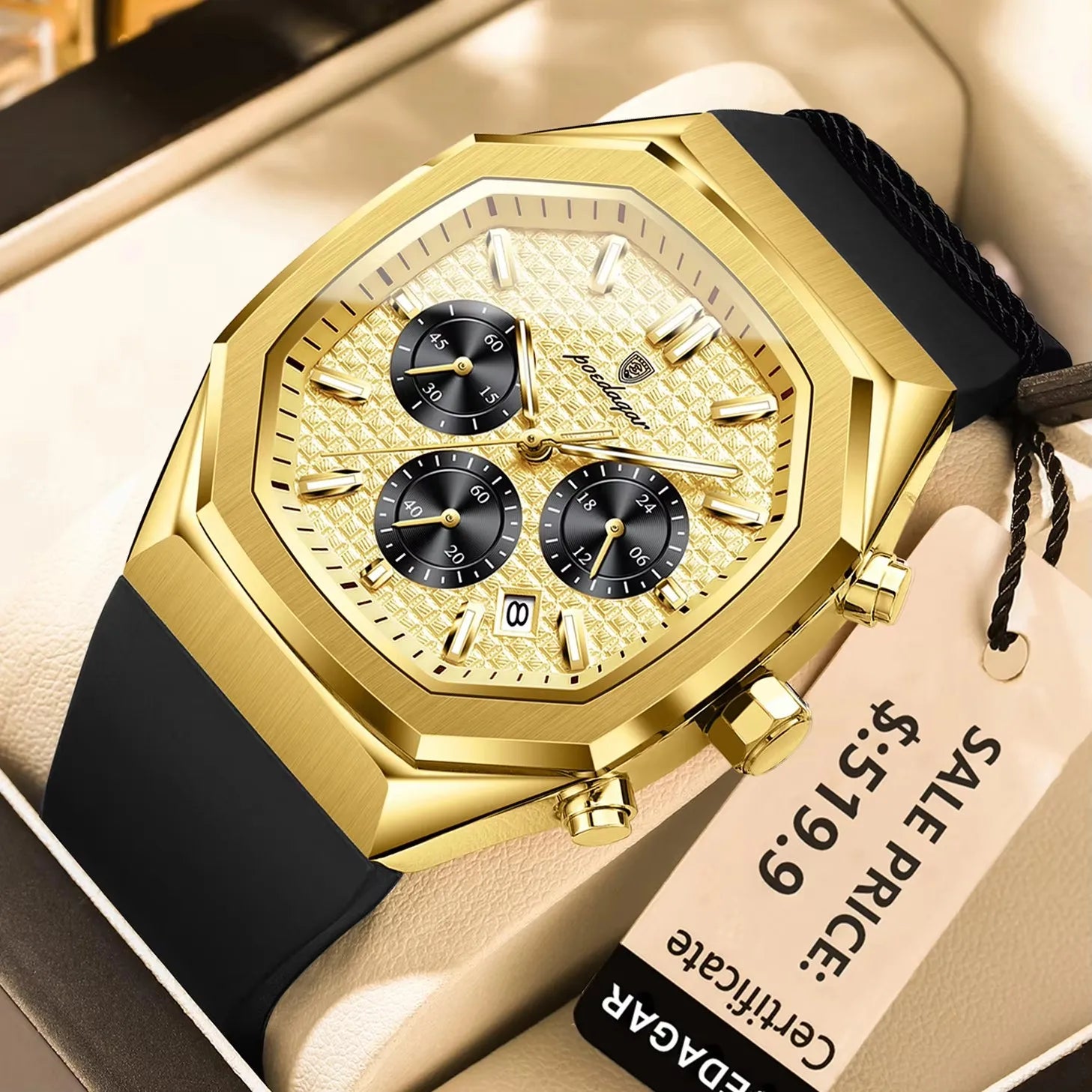 POEDAGAR 893 Sports Man Wrist Waterproof Luminous Luxury Watch Male Soft Silicone Strap Chronograph Date Quartz Men's Watches