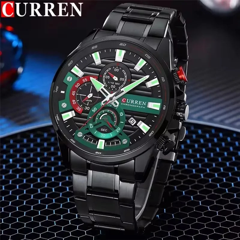 CURREN 8415 Casual Quartz Wristwatch Auto Date Clock Reloj Chronograph Fashion Stainless Steel Original Men's Watches For Male