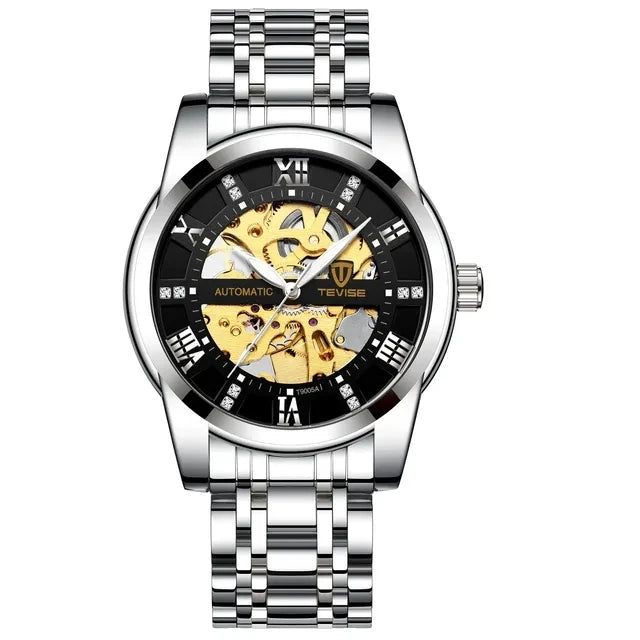TEVISE T9005A 9005A Luminous Hands Automatic Wristwatches Waterproof Mechanical Hollow Out Stainless Steel Men's Watches for Men