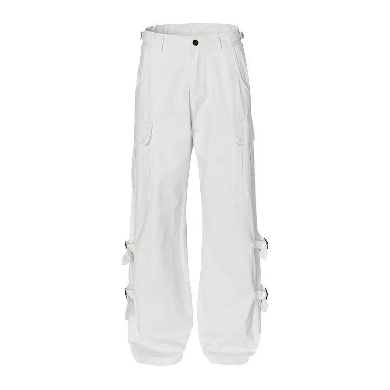 High Street Cotton White Multi-functional Cargo Casual Pants Fashion Loose Custom Designer Stone Washed Straight Jeans for Men