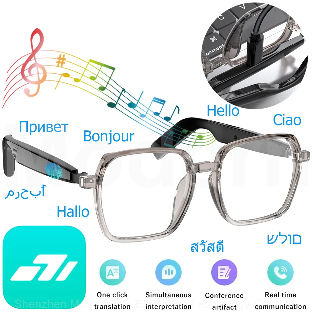 SG-22 Pro Blue Light Blocking Smart Glasses AI Translation Glasses Support Music Playback, Touch Control, Video Call Translation