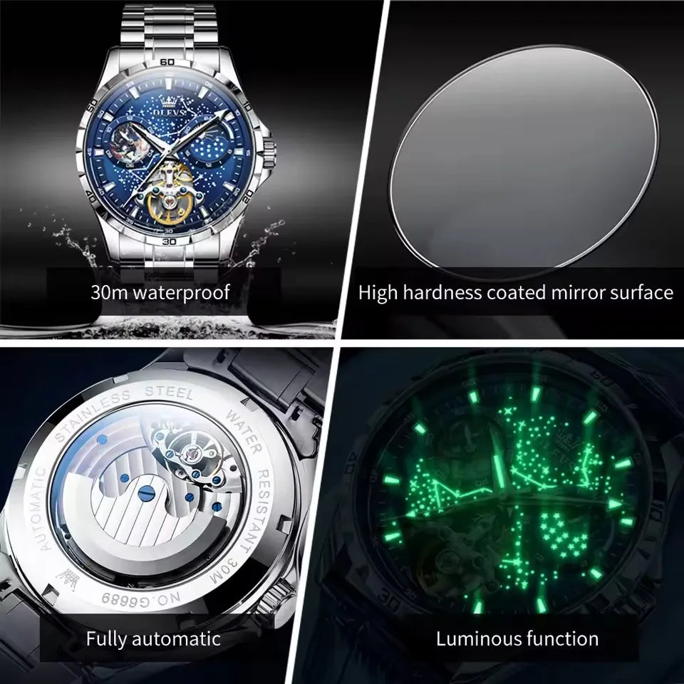 OLEVS 6689 Top Brand Men's Watches Fashion Original Automatic Mechanical Watch for Man Tourbillon Movement Waterproof Male Clock
