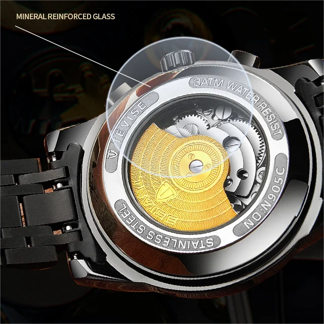 TEVISE T9005A 9005A Luminous Hands Automatic Wristwatches Waterproof Mechanical Hollow Out Stainless Steel Men's Watches for Men
